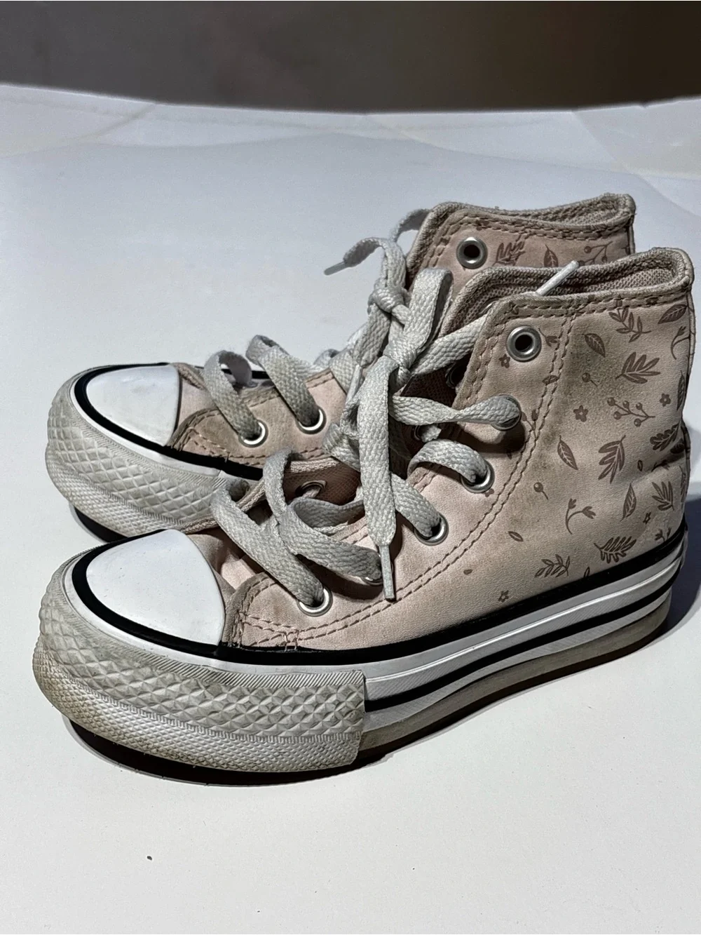 Converse Light Pink Floral High-Top Sneakers